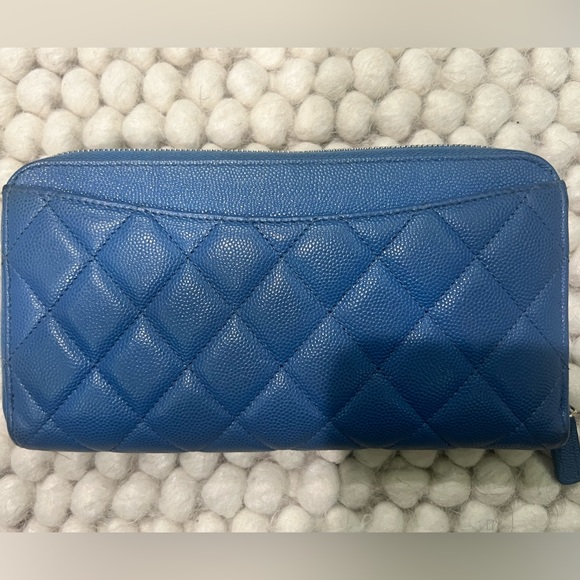 Chanel Caviar Quilted L Gusset Zip Around Wallet Blue - Picture 7 of 13